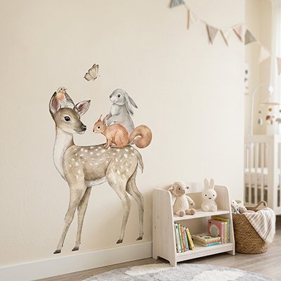 Stickers muraux avec grand lapin et ses amis pour chambre déco tendance Bébé Bambin - Bébé Bambin