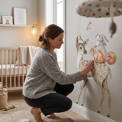 Stickers muraux avec grand lapin et ses amis pour chambre déco tendance Bébé Bambin - Bébé Bambin