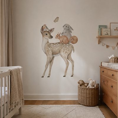 Stickers muraux avec grand lapin et ses amis pour chambre déco tendance Bébé Bambin - Bébé Bambin